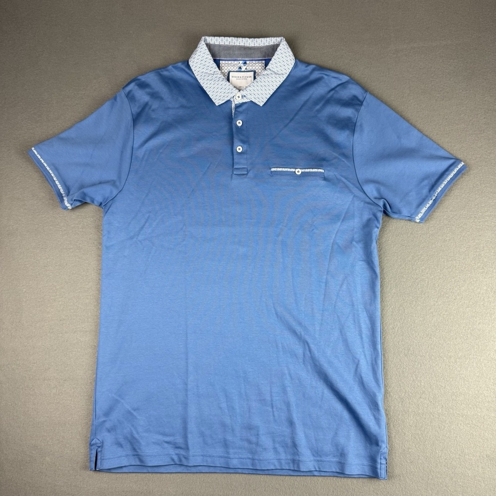 Denim‎ & Flower Ricky Singh Polo Shirt Mens L Blue Button Down Modal Cotton